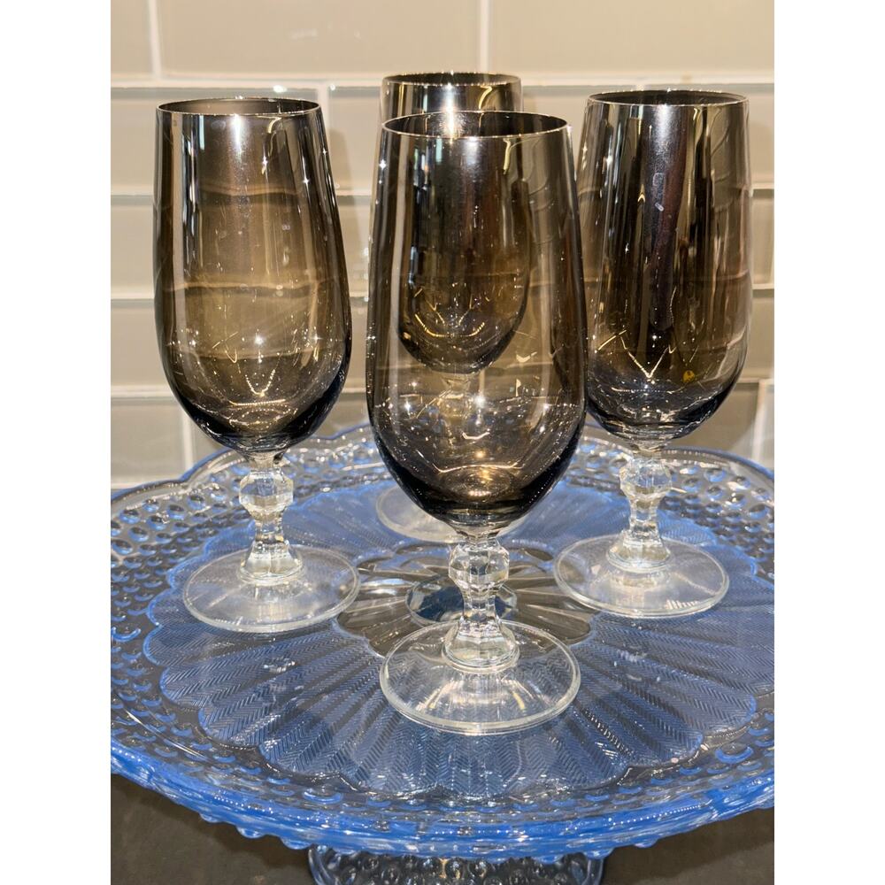Vintage Set of 4 Dorothy Thorpe Style Silver Ombre Fade 6” Champagne Flutes